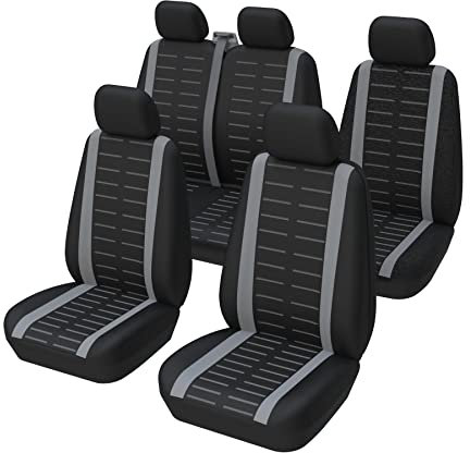 TOYOUN Universal Auto Sitzbezüge für 5-Sitzer,Autositzbezüge Komplettes Set Vordersitzbezüge mit 1+2 Doppelsitzbezügen für Beifahrer-Rücksitzbezüge für Kombi Cars Crew Van Combi, Grau