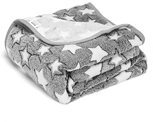 Nobleza Dog Blanket, 100x80cm Soft Fluffy Fleece Warm Cat Dog Blankets Washable, Pet Blankets for Medium Dogs Indoor Cats, Premium Flannel Star Prints Puppy Kitten Throw Mat Pad Bed Cover Grey