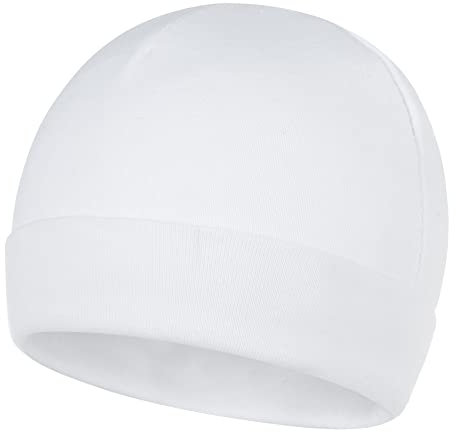 Durio Unisex Baumwoll Baby Mütze Erstlingsmützen für Neugeborene Slouch Beanie Jungen Mädchen für 0-6 Monate Weiß