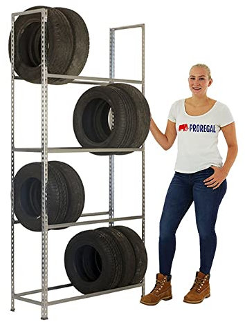 PROREGAL Reifenregal Metal Shark No.1 | HxBxT 200x100x30cm | 4 Ebenen | 16 Reifen | Verzinkt Reifenständer Garagenregal