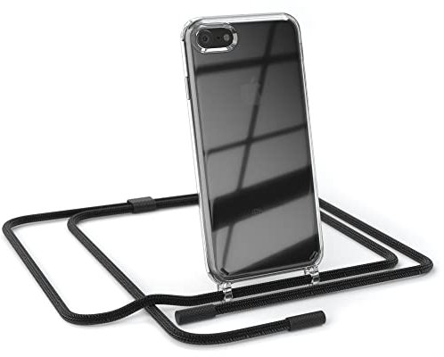 EAZY CASE - kombinierbare Handyketten kompatibel mit iPhone SE (2022/2020) / iPhone 8/7, Transparente Silikon-Hülle mit Umhängeband, abnehmbar durch abschraubbare Endstücke, Umhängetasche, Schwarz