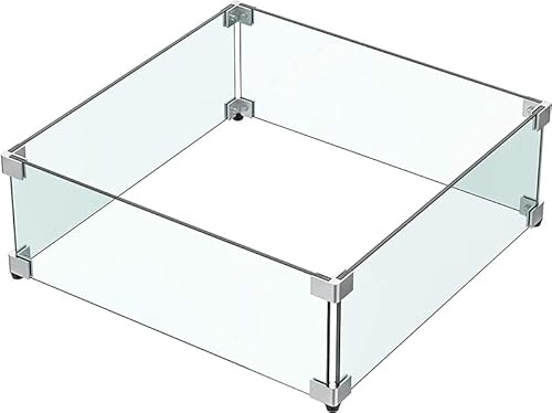 MESIDA Eldstad glas vindskydd, eldstad i härdat glas, tjockt och robust, med hårt hörnfäste i aluminium och gummifötter 60 x 60 cm
