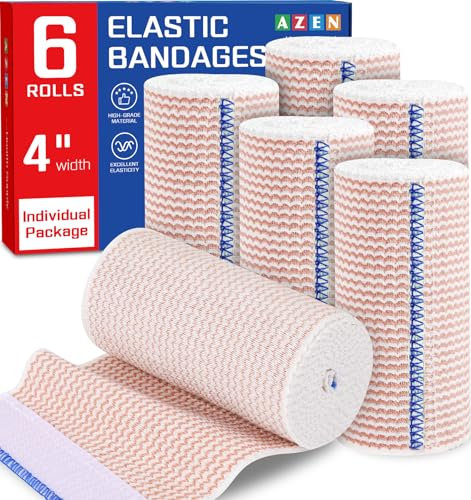 AZEN Premium Elastic Bandages - Lymphedema for Legs, Ankle, Knee, Abdomen, Body Wraps, Compression Leg Wraps, Latex Free - Pack of 6