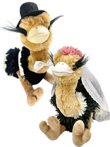 hM - Hochzeitspaar Strauß Premium 38cm Vogel Strauß Stofftier Partygag als Wurfstrauss für die Hochzeit oder als Braut und Jungesellinnen Geschenk - JGA oder Hochzeitsgeschenk