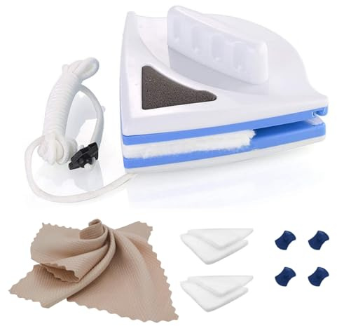 HACHWAIZZ Double Sided Window Cleaner - Magnetic Window Glass Wiper Cleaning Tool for with Microfiber Clean Cloth (Beige) High-Rise Household Cleaning Cleaning Windows Thickness 0.1''-0.3'' (Blue)