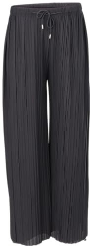 malito more than fashion Damen Plisseehose - lockere weich fließende Chiffonhose - Lange Sommerhose - Trendige Marlenehose 883 - Schwarz L/XL