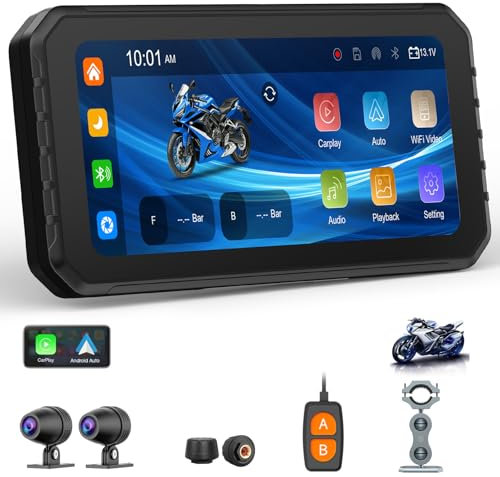 Spedal CL873 CarPlay Moto con 1080P Cámaras Duales 6.25 Wireless CarPlay & Android Auto Pantalla Impermeable, Soporte Dual Bluetooth, Auto GPS, Siri, Asistente
