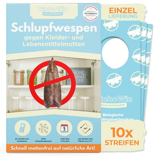 Trichowin Ichneumon wasps against food and clothes moths - more effective than food moth traps - alternative moth protection to moth trap and moth spray - made in pack of 10