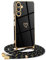Mkej Coque pour Samsung Galaxy A16 5G avec Cordon de Collier, Coque avec Cordon Motif Coeur d'amour TPU Housse, Collier RéglableTéléphone Portable Lanyard Case Samsung Galaxy A16 5G, Or Noir