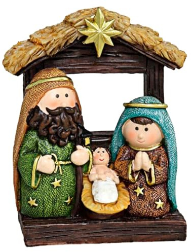 Acan Tradineur - Conjunto de 3 Figuras Naif Navideño - Fabricado en Resina - Figuras de María, Jose y el Niño Jesús - Decoración Navideña - 11,5 cm