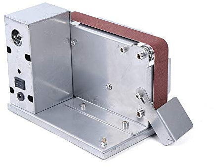 Multifunktions Bandschleifer aus Aluminiumlegierung mit 10 Schleifband, Elektroschleifer Klein Band Schleifmaschine Poliermaschine, Verstellbarer Mini Bandschleifmaschine Standschleifer