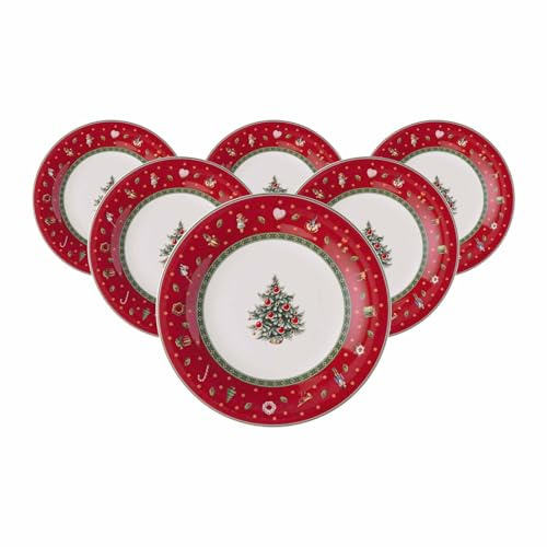 Villeroy & Boch Toy's Delight Specials Frühstücks-/ Dessertteller 6er Set Rot, Spülmaschinen- & Mikrowellenfest, Kleiner Teller, Frühstücksteller, Dessertteller, Weihnachtsgeschirr, Premium Porzellan