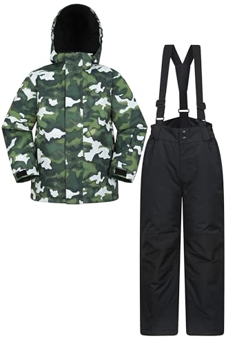 Mountain Warehouse Kids Ski Jacket & Trousers Set - Snowproof Ski Outfit, Front Pockets, Fleece Lined Skiwear, Integrated Snowskirt - Winter Snowboarding Dark Khaki Kids Size 11-12 Years