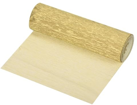 QUARKZMAN Rollo de Papel Crepé Decorativo de 2,5 M de Largo y 15 cm de Ancho para Bodas, Festivales y Decoración, Dorado