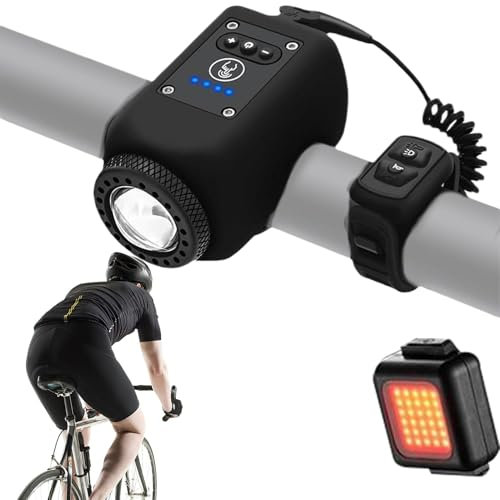 Clacson per bici per adulti, campanello impermeabile per bici per adulti 120 DB, ricaricabile tramite USB, angolo di visione di 180 gradi, torcia posteriore con 4 modalità per ciclismo