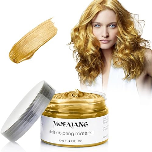Coloration Temporaire Cheveux, 4.23 oz Coloration Cheveux Femme Homme, Cire Colorante Temporaire Pour Cheveux Facile À Laver Et À Changer De Couleur, Convient Pour Cosplay Halloween (Dorée)