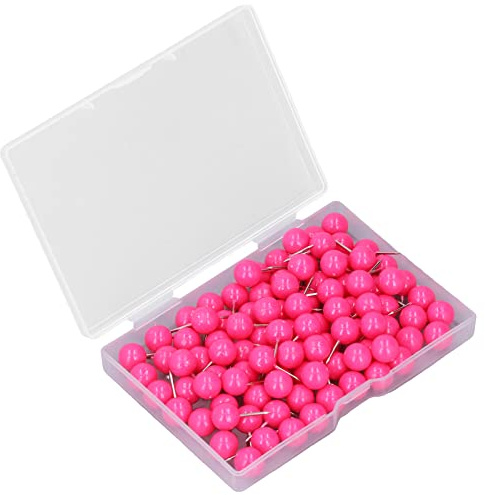 100 Pièces Punaises, Punaises de Carte en Acier et Plastique, Marquage Rond coloré Décoratif pour Panneaux de Liège 9,5x20mm avec Plaques à épingles Murales Bleues (Rose Rouge)