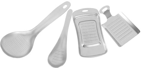 CIYODO Juego De 4 Ralladores De Jengibre y Ajo De Acero Inoxidable, Cuchara y Pala Metálicas, Multiusos Para Verduras y Frutas, Adecuado Para Cocina Diaria y Preparación De Purés
