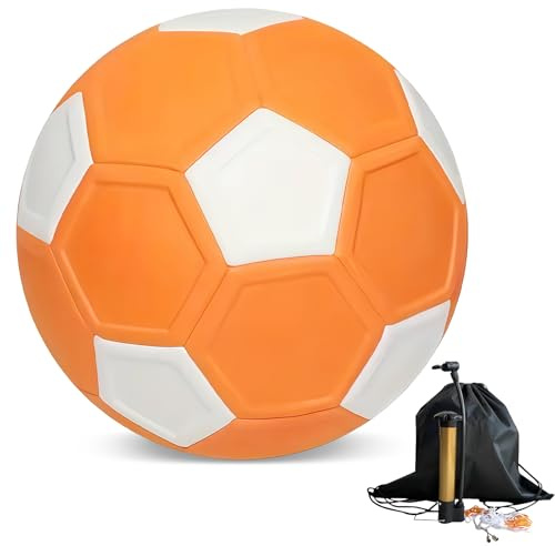 LEKEFETO Fotboll kurvboll storlek 5 | EVA-material flexibel kurvboll för barn och träning | inkl. bollpump dubbelnålar bollväska | orange-vit (22 cm)