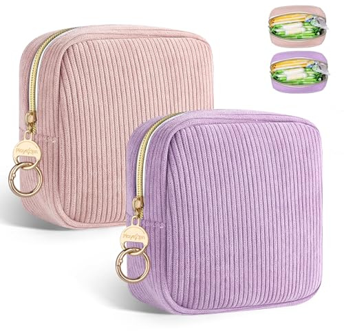 Lot de 2 Pochette pour Serviettes Hygiéniques Tampons Protège Slip Culotte Menstruelle Pochette Rangement Organisateur pour Serviette Hygiénique Cadeau Kit Premieres Régles Jeune Fille(Rose&Violet)