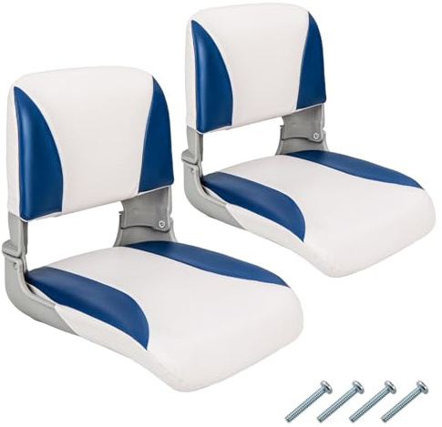 GOPLUS Juego de 2 Asientos de Barco, Silla Plegable para Barco Impermeable, Asiento Yate Ergonómico con Correas y Tornillos de Fijación, 42 x 50 x 52 cm, para Pescar, Pilotaje (Azul + Blanco)