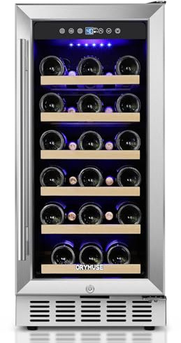 ORYMUSE 15 Inch Wine Cooler Under Counter, 30 Bottle Wine Fridge with Stainless Steel Glass Door, Built-In or Freestanding Wine Cellar with Removable Shelves and Digital Temperature Control