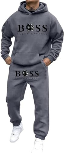 Men's 2 Pieces Guayabera Shirts Set Gym Jogging Bottoms Full Zip Hooded Jacket Jogging Tops Sweatshirt Set Sweat Outfit Casual Running Sport Sweat Activewear 2 Piece Suit Pants Christmas (Grey,XL)