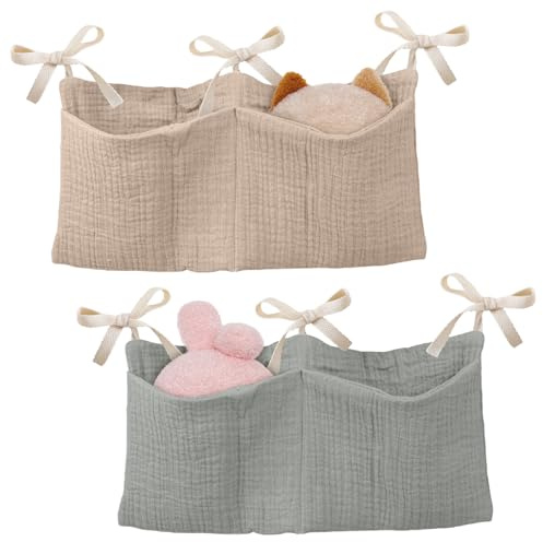 Clvsyh Organizador de cama de 2 piezas para habitación infantil, organizador de cuna de bebé, organizador ajustable, organizador ajustable para cuna auxiliar, para pañales de ropa (verde frijol +