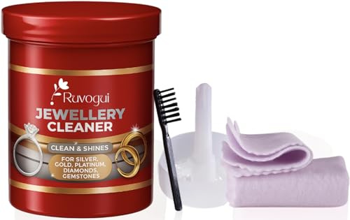 Jewellery Cleaner Kit With Silver Cleaner For Jewellery, Gold Cleaner For Jewellery, X2 Silver Polishing Cloth, Cleaning Brush & Basket. Silver Jewellery Cleaner Solution Kit Bundled With Tools.