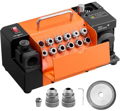 VEVOR Smerigliatrice Affilatrice per Punte da Trapano da 3-15 mm con Angolo di Punta Regolabile da 95° a 135°, Macchina ad Alta Velocità con 13 Pinze e Mola CBN per Officine e Garage 120 W