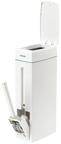 Cubo de basura de baño con tapa – Cubo de basura fino con escobilla para inodoro integrado, accesorio de baño de diseño delgado para espacios reducidos | Cubo de basura de baño, higiene