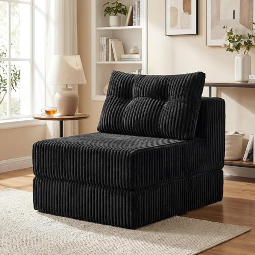 GRAVFORCE Folding Sofa Bed Convertible Sleeper Chair with Back Support and Pillow Fold Out Single Sofa Bed Chair Comfy Foldable Mattress Floor Couch for Living Room Bedroom Black