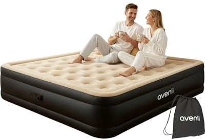 AVENLI Materasso Gonfiabile Matrimoniale 203x157x47 cm, Letto Gonfiabile Autogonfiabile 2 Persone con Pompa Elettrica Integrata, Materasso per Campeggio e Letto Ospiti, Coil-Beam, beige