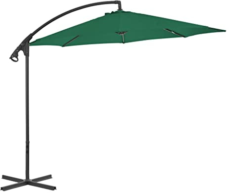 HFXHIJXQ Ombrellone da giardino, 300 cm, verde, con sistema a manovella e base a croce, stabile con 8 stecche e palo in acciaio, per giardino, terrazza, balcone, mercato, rotondo, 3 m