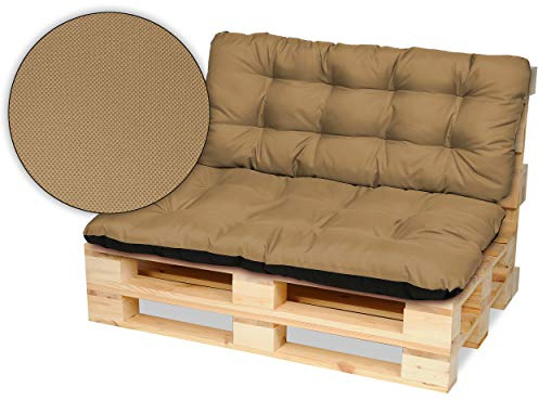 SuperKissen24. Cuscino per Bancale Divano Pallet 120x80 cm con Schienale 120x50 cm Seduta Impermeabile e Comodo per Divanetti da Esterno - Beige