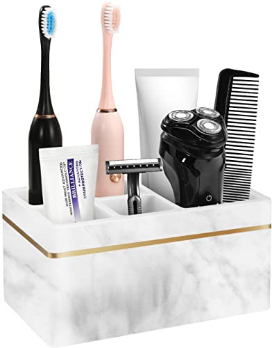 Luxspire Zahnbürstenhalter, 5 Slots Elektro Zahnbürsten Halter Zahnpasta Herren Elektrorasierer Halterung Rasierständer Zahnputzhalter Zubehör Aufbewahrungsbehälter für Kamm Make-up Pinsel, Kies Weiß