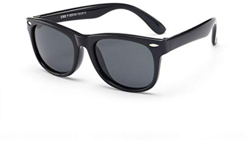 Lunettes de soleil polarisées en caoutchouc souple pour enfants de 3 à 12 ans, protection UV 400 - Noir - Noir ,