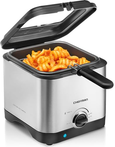 Chefman Fry Guy, The Most Compact & Convenient To Deep Fry Comfort Food, Restaurant-Style Basket With A 1.6-Quart Capacity, Easy-View Window & Adjustable Temp Control, Stainless - 1.5 Liter
