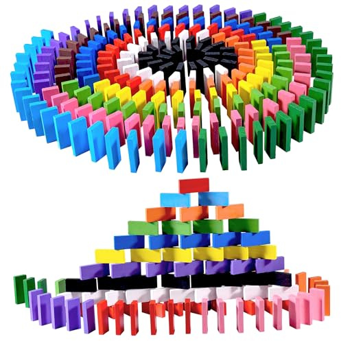 OBTANIM 600 Pcs Colorful Wooden Domino Blocks Set Tile Bulk Building Racing Stacking Games Educational Toys for Kids Birthday Party Favor