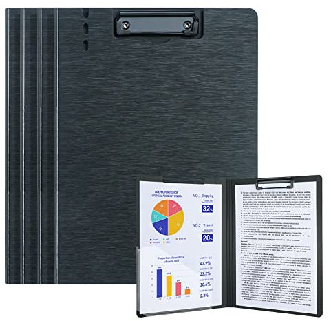 A4 Porte-Blocs à Rabat,Lot de 5 Planchettes à Pince Avec Poche Intérieure,Foldover Clipboard Porte-Formulaires(Noir)