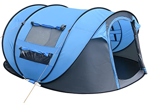 Outsunny 4 Person Pop-up Camping Tent w/Ground Sheet 4 Windows Dark Green | Family Dome Tent, Portable, Carry Bag, for Beach Outdoor Trip