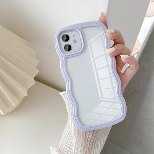UEEBAI Case for iPhone 11 6.1 inch Case Clear, Clear Cute Simple Wave Frame Curvy Slim Fit Shockproof Protective Phone Bumper Cover Translucent Soft Pretty Anti-Scratch TPU Case - Purple