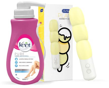 Veet Crema Depilatoria Pelli Sensibili 400ml + Vibratore Sorbett-oh 3 sfere, vaginale e clitorideo