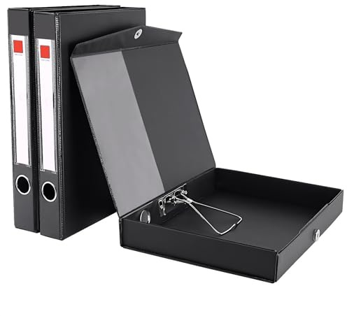GUOKOFF Archivadores de caja A4, paquete de 3 cajas con clip para documentos, lomo de 45 mm, carpetas de archivo A4 con cierre magnético, cajas de documentos para oficina y escuela (negro)
