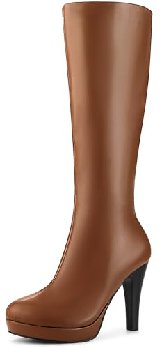 Allegra K Botas de Mujer con Plataforma y Tacones Gruesos hasta la Rodilla con Punta Redonda marrón 36