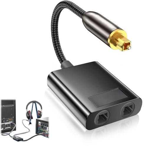 Digital Audio Optical Cable 1 in 2 out Toslink Splitter Dual Port Audio Adapter Cable Splitter Fiber Converter Switch Selector Gold Plated Connector Optical Cable for Soundbar to TV CD DVD Amplifier