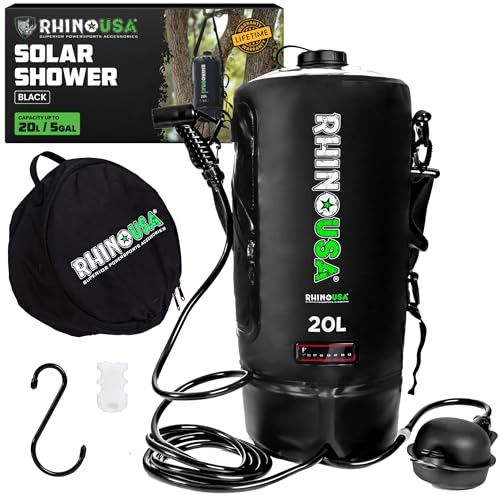 Rhino USA 5 Gal / 20L Portable Solar Camp Shower - Essential for Camping, Festivals, Overlanding, Beach Trips, Outdoor Shower and more!