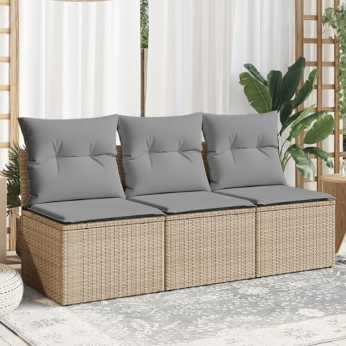 Festnight Divano da Esterno con Contenitore, Divanetto da Esterno 3 Posti, Divano Rattan Esterno, Salotto da Giardino, con Cuscini in Polyrattan Beige