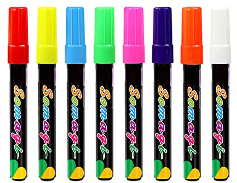 Lot de 8 marqueurs à craie liquide - 8 couleurs lavables et effaçables à l'eau - Pour tableaux noirs, panneaux de fenêtre en verre - Marqueur de fenêtre effaçable pour verre liquide