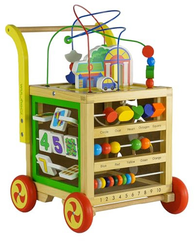 wuuhoo® Lauflernwagen aus Holz - höhenverstellbare Lauflernhilfe mit Puzzle, und Zahlen - Pädagogisches Babyspielzeug, Laufwagen, Holzspielzeug für Kinder ab 1 Jahr Bea